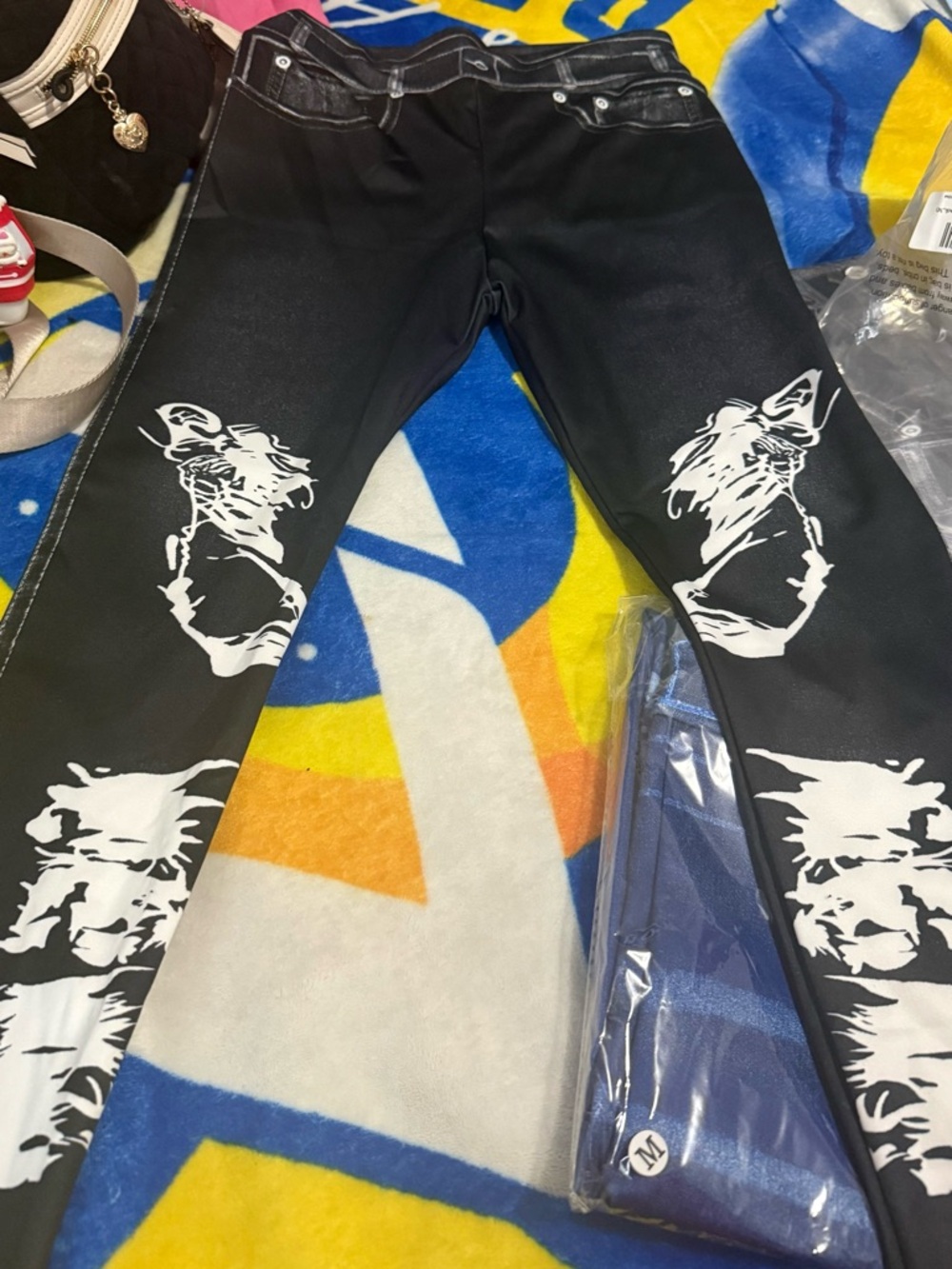 Black Leggings with White Graphic  Prints
